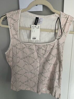 Pink Floral Square-Neck Tank Top